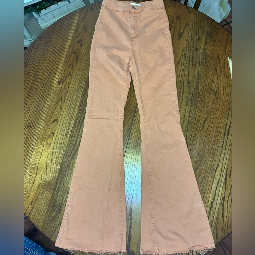 Cello High Rise Flare Jeans Coral Peach Raw Hem WV55808CHT Size 1